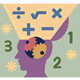 Illustration of a human head with gears inside and math symbols above, representing mathematical thinking and problem-solving.