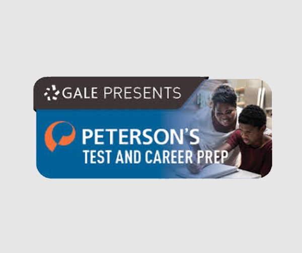 A banner reading "Gale Presents Peterson's Test and Career Prep" with an adult helping a student study.