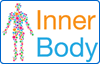 Diagram of a human figure made of colorful dots next to the words "Inner Body" in orange and blue text on a white background.