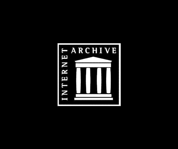 Internet Archive logo featuring a white Greek-style columned building inside a square with the words "INTERNET ARCHIVE" around the border, on a black background.