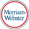 Merriam-Webster logo with the brand name in blue text inside a red and blue circular border on a white background.