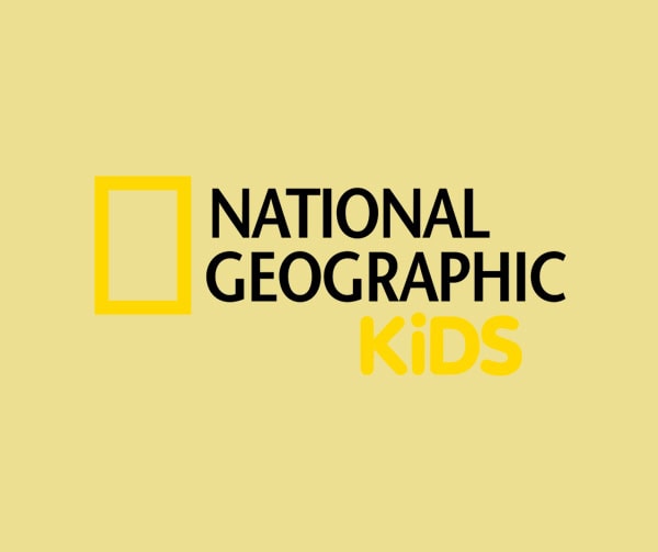 National Geographic Kids logo featuring a yellow rectangle and black and yellow text on a light yellow background.