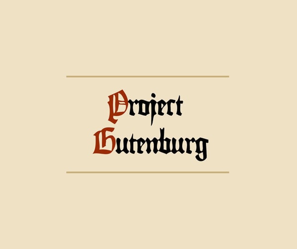 The image shows the Project Gutenberg logo with the words "Project Gutenberg" in a medieval-style font on a beige background.