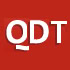 White uppercase letters "QDT" on a red background, with the tail of the letter "Q" appearing disconnected.