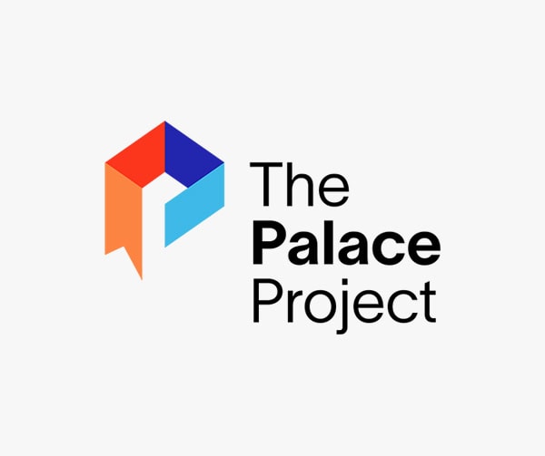 Logo for The Palace Project, featuring a geometric "P" shape in orange, red, blue, and light blue, alongside the text "The Palace Project" in black font.