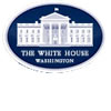 The official White House logo featuring an illustration of the White House building and the text "The White House Washington" on a blue oval background.